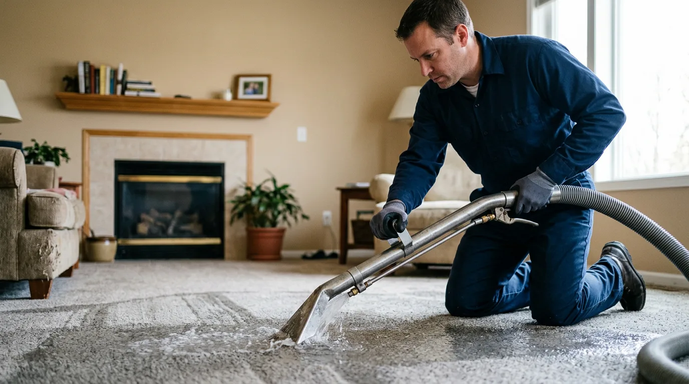 Water damage restoration technician working near Custer, MI